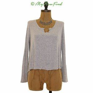 Madison & Berkeley Crop Top Size S Long Sleeve Raw Edges Gray EUC B59